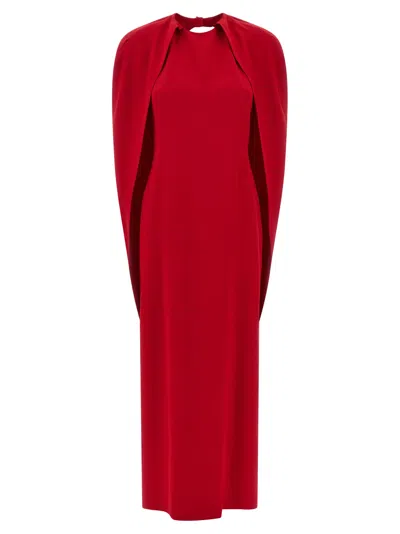 Alberta Ferretti Women Red Long Dress With Hooded Sleeves And Cut Out On The Back In Fabric Woman