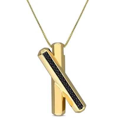 Mimi & Max 1/2ct Tgw Black Spinel X Bar Necklace Yellow Plated Sterling Silver - 18 In In Green
