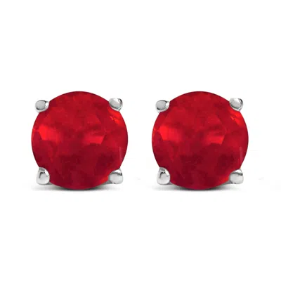 Haus Of Brilliance 14k Gold 5x5mm Round Gemstone Solitaire Stud Earrings In Red