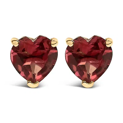 Haus Of Brilliance 14k Yellow Gold 5mm Heart Cut Garnet Solitaire Stud Earrings In Red