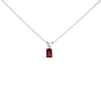 Haus Of Brilliance 14k White Gold 6x4mm Emerald Cut Red Ruby Solitaire Pendant Necklace In Metallic