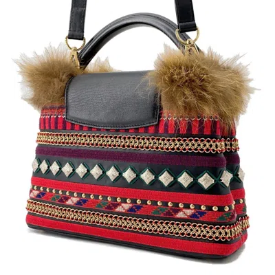 Pre-owned Louis Vuitton Multi-color Noir Red Color Leather Fur Handbag Shoulder Bag ()