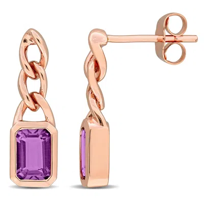 Mimi & Max 7/8ct Tgw Amethyst Octagon Link Earrings 14k Rose Gold In Multi