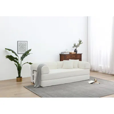 Streamdale Furniture Streamdale Convertible Corduroy Sleeper Sofa Bed - White In White