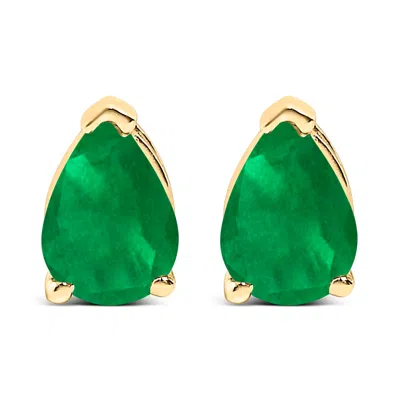 Haus Of Brilliance 14k Yellow Gold 6x4mm Pear Shaped Green Emerald Solitaire Stud Earrings In Gold