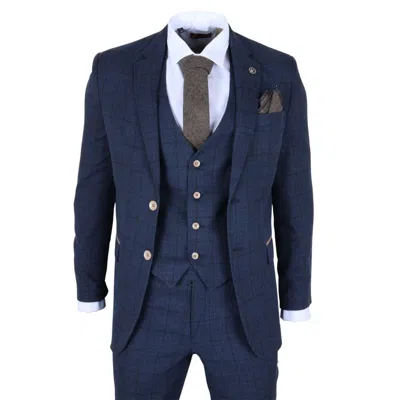 Truclothing 3 Piece Plaid Check Suit Tailored Fit Formal Set In Blue
