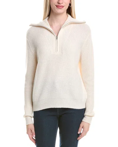 Autumn Cashmere Shaker 1/2-zip Mock Neck Cashmere Sweater In White