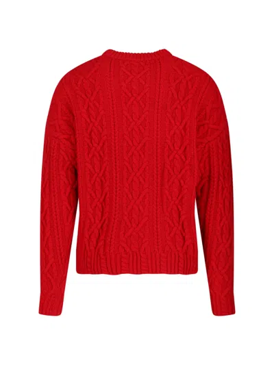 Aspesi Cable-knit Crew-neck Sweater In Red