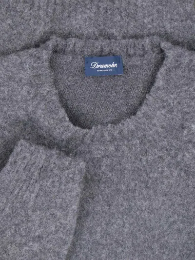 Drumohr Soft Textured Crewneck Sweater With Ribbed Cuffs In Gray