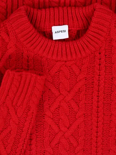 Aspesi Cable-knit Crew-neck Sweater In Red