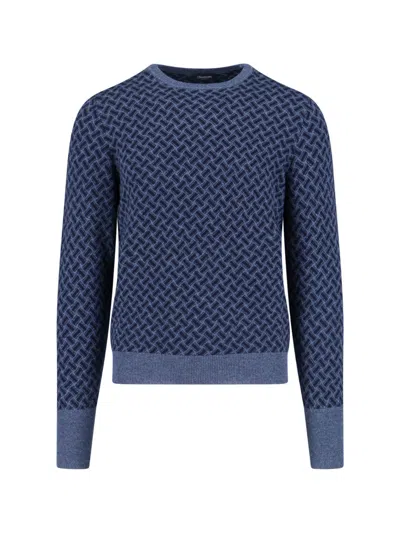 Drumohr Geometric Pattern Long Sleeve Crew Neck Sweater In Blue