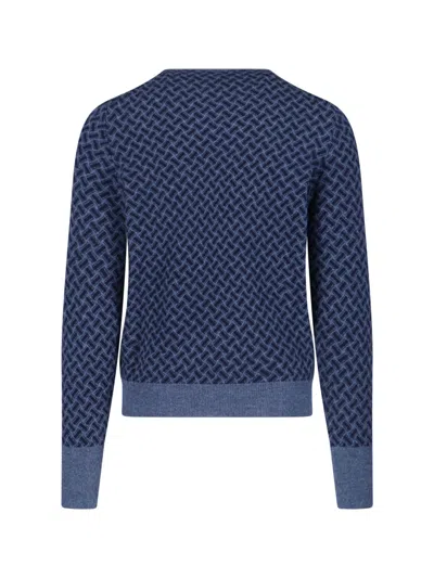 Drumohr Geometric Pattern Long Sleeve Crew Neck Sweater In Blue