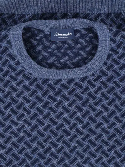 Drumohr Geometric Pattern Long Sleeve Crew Neck Sweater In Blue