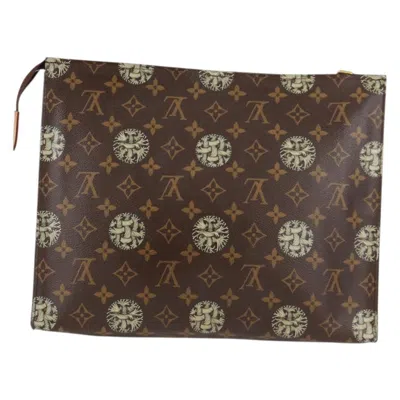 Pre-owned Louis Vuitton Pochette Voyage Brown Canvas Clutch Bag ()