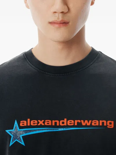 Alexander Wang Loose-fitting Black T-shirt With Graphic Design And Uneven Hem In Black