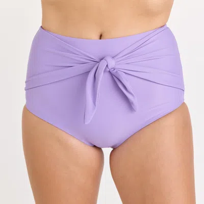 Calypsa Women's Plus Full Coverage High Waisted Bikini Bottom With Front Tie In Purple