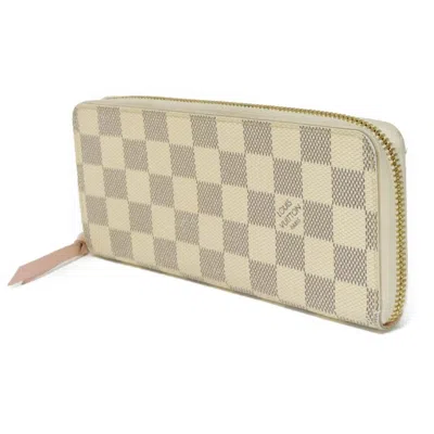 Pre-owned Louis Vuitton Rose Ballerine White Damier Azur Leather Long Wallet (bi-fold) ()