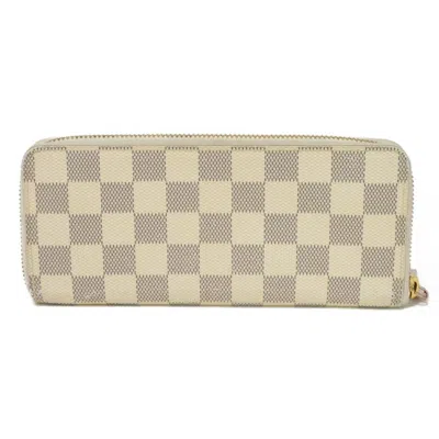 Pre-owned Louis Vuitton Rose Ballerine White Damier Azur Leather Long Wallet (bi-fold) ()