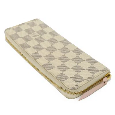 Pre-owned Louis Vuitton Rose Ballerine White Damier Azur Leather Long Wallet (bi-fold) ()