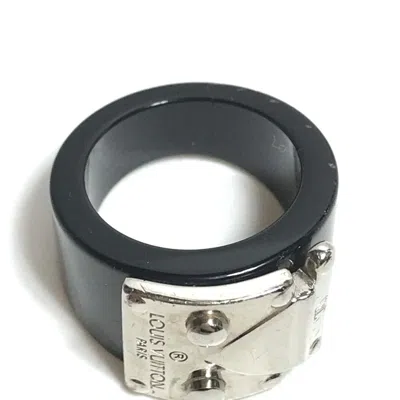 Pre-owned Louis Vuitton Silver Black Plastic Band Ring () In Multi