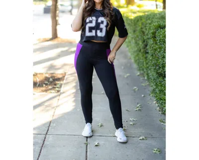 Julia Rose The Presley Panel Full Length Leggings In Purple In Black