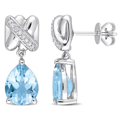 Mimi & Max 4 7/8ct Tgw Sky Blue Topaz 1/10ct Tdw Diamond Crossover Earrings 14k White Gold In Metallic