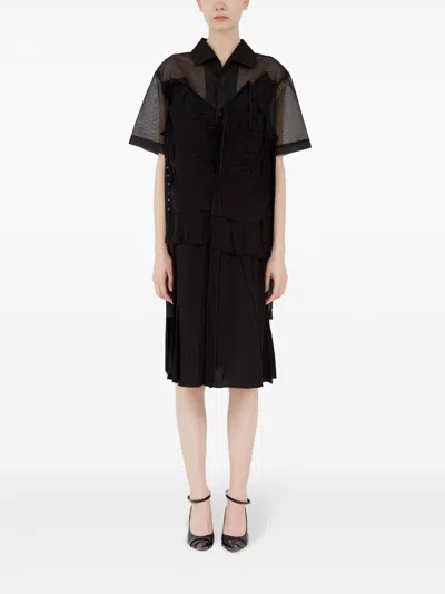 Maison Margiela Layered Pleated Midi Dress In Black