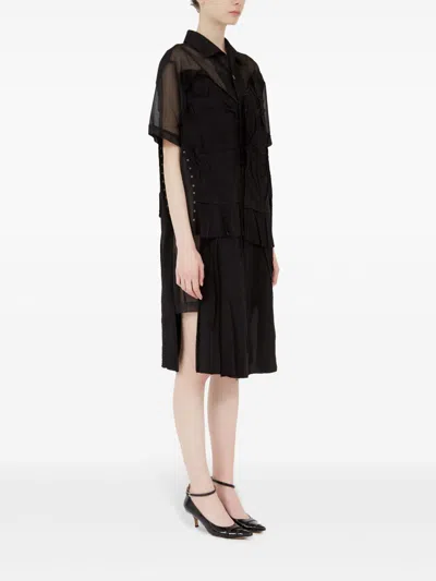 Maison Margiela Layered Pleated Midi Dress In Black