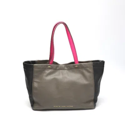 Pre-owned Marc By Marc Jacobs Black Gray Pink Leather Tote Bag ()