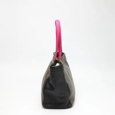 Pre-owned Marc By Marc Jacobs Black Gray Pink Leather Tote Bag ()