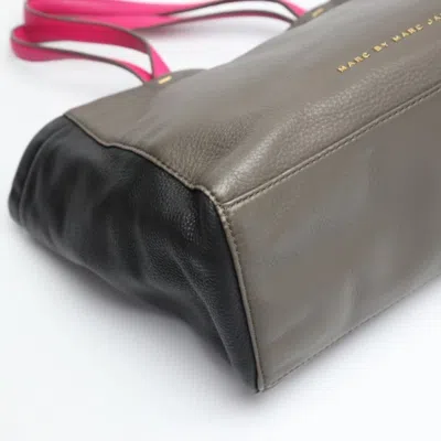 Pre-owned Marc By Marc Jacobs Black Gray Pink Leather Tote Bag ()