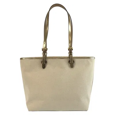 Pre-owned Michael Kors Beige Gold Canvas Shoulder Bag Tote Bag () In Multi