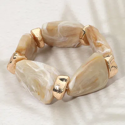 Fashnzfab Bold Abstract Marbled Resin Beaded Stretch Statement Bracelet - Neutral In Gold
