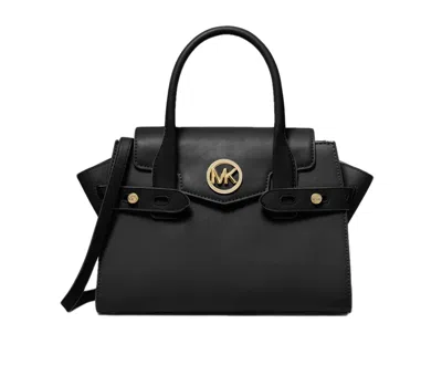 Michael Kors Carmen Black White Leather Medium Flap Satchel Shoulder Bag In Multi