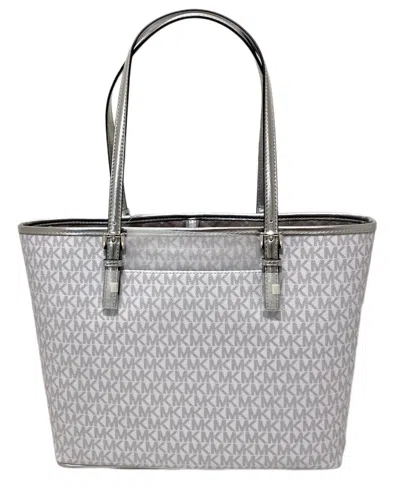 Michael Kors Jet Set Girls Medium Mk Signature Carry All Tote Logo Bag In White