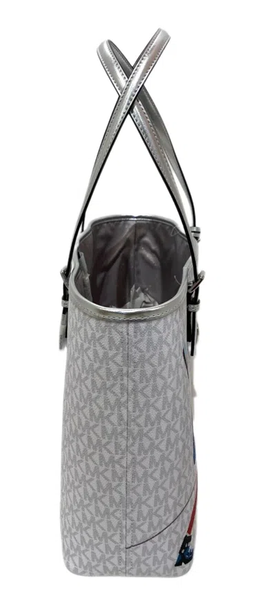 Michael Kors Jet Set Girls Medium Mk Signature Carry All Tote Logo Bag In White