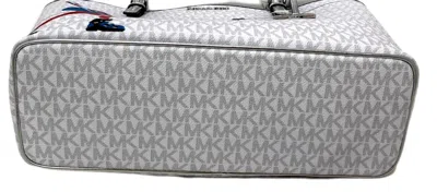 Michael Kors Jet Set Girls Medium Mk Signature Carry All Tote Logo Bag In White