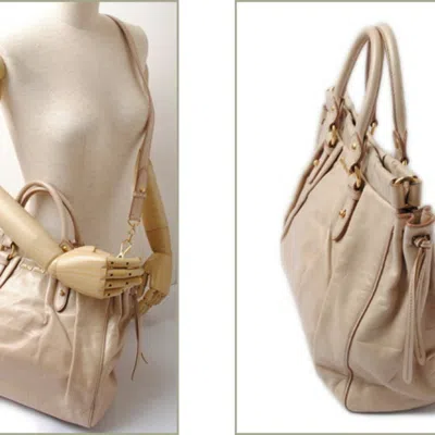 Pre-owned Miu Miu Beige Leather Handbag Shoulder Bag Tote Bag () In Sand
