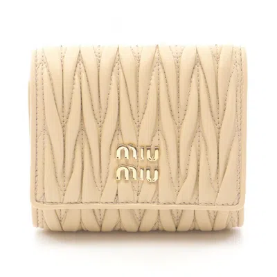 Pre-owned Miu Miu Beige Leather Wallet (tri-fold) () In Sand