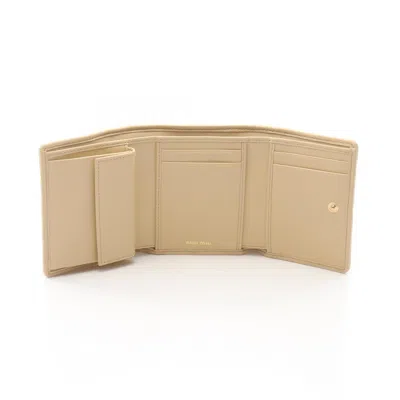 Pre-owned Miu Miu Beige Leather Wallet (tri-fold) () In Sand