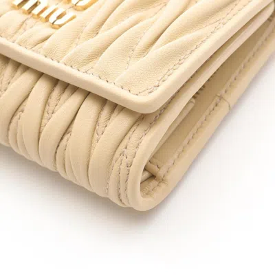 Pre-owned Miu Miu Beige Leather Wallet (tri-fold) () In Sand