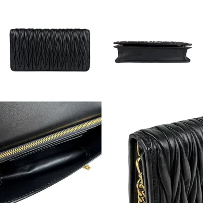 Pre-owned Miu Miu Black Leather Chain/shoulder Wallet ()