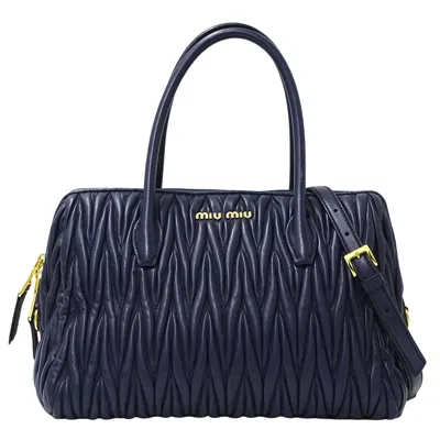 Pre-owned Miu Miu Blue Navy Leather Handbag Shoulder Bag ()
