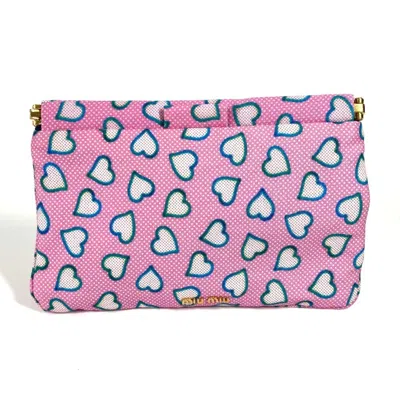 Pre-owned Miu Miu Blue Pink Nylon Leather Clutch Bag Pouch ()