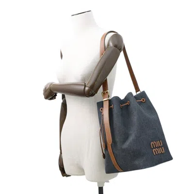 Pre-owned Miu Miu Brown Navy Denim Leather Shoulder Bag ()