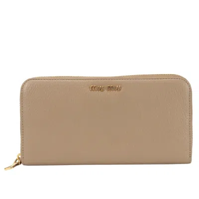 Pre-owned Miu Miu Pink Beige Leather Long Wallet (bi-fold) ()