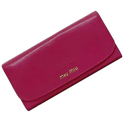 Pre-owned Miu Miu Pink Leather Long Wallet (bi-fold) ()