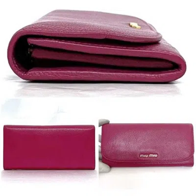 Pre-owned Miu Miu Pink Leather Long Wallet (bi-fold) ()
