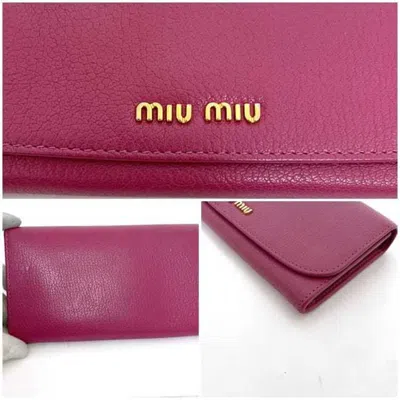 Pre-owned Miu Miu Pink Leather Long Wallet (bi-fold) ()