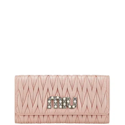 Pre-owned Miu Miu Pink Leather Long Wallet (bi-fold) ()